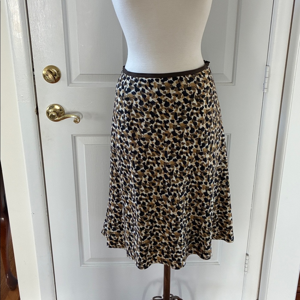 Vintage Talbots Linen/Silk abstract leopard print A-line flared skirt